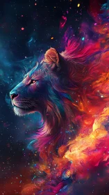 Cosmic lion profile emerges through vibrant nebula plume