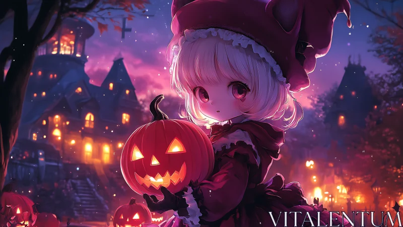 Moonlit pumpkin keeper guards a glowing Halloween wonderland.