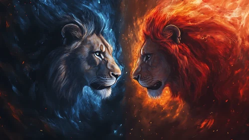 Opposing Leonine Profiles: Fire and Ice Elemental Duality.