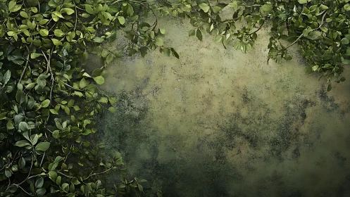 Verdant branches quietly frame a mossy, story-ready wall