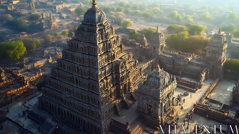 Ancient stone temple complex with towering pyramid gopuram.