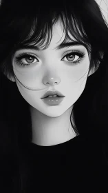 Monochrome digital portrait isolates stylized female face details