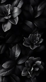 Elegant black and white flowers dancing in dramatic shadows.