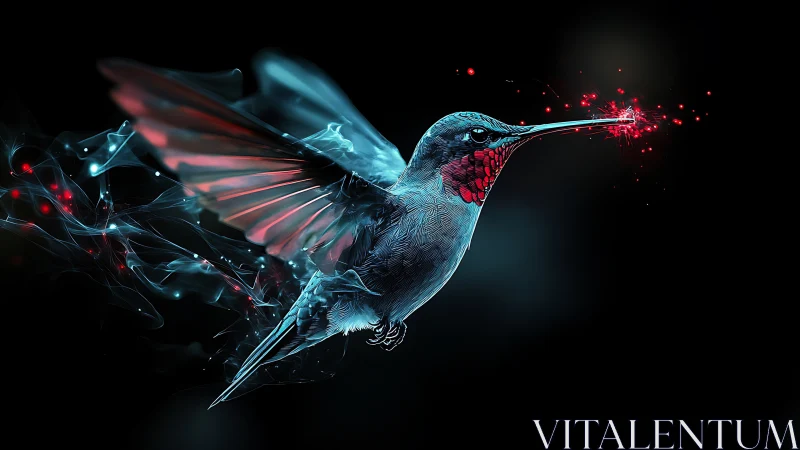 Neon hummingbird rendered as luminous digital concept form