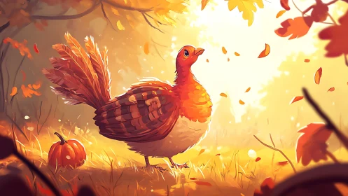Golden Harvest Turkey: Autumn's Radiant Bird Ablaze.