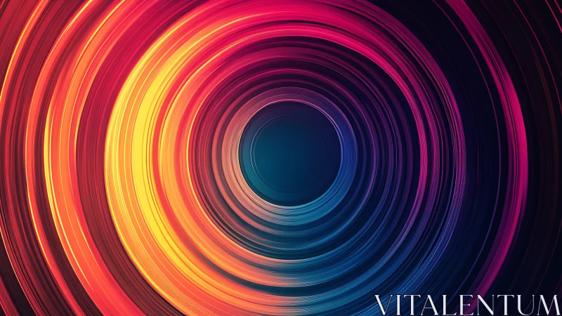 Concentric neon light rings form radial abstract tunnel image