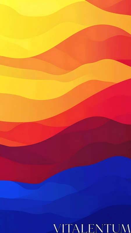 Layered chromatic wave bands from warm sunrise to deep blue