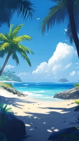 Tropical Beach Cove with Palm Trees and Turquoise Waters