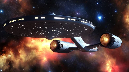 Futuristic spacecraft rendered against dense starfield backdrop