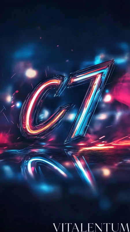 Neon chrome C7 typography with vibrant mirror reflections.