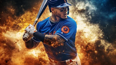 Fiery baseball slugger readies a powerful swing in style