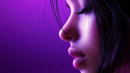 Profile portrait glows in neon purple cinematic light.