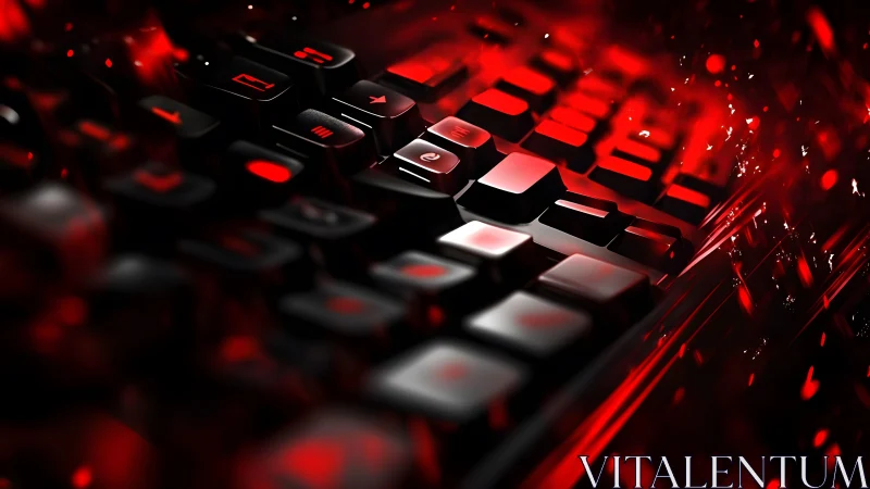 Futuristic gaming keyboard with dramatic red lighting effects.
