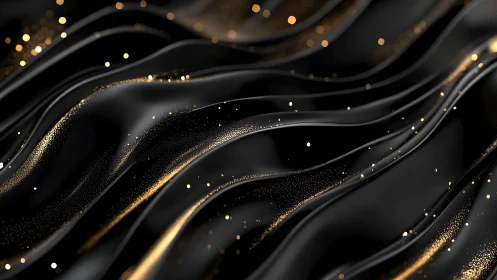 Elegant black and gold abstract waves with shimmering light accents.