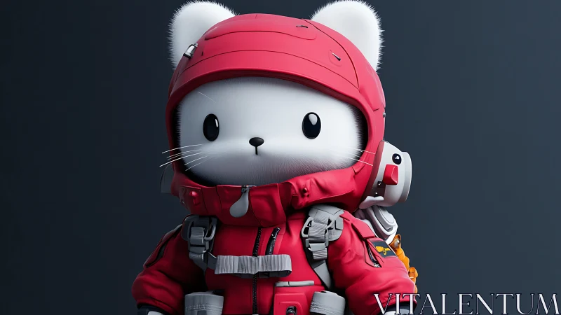 Highly rendered white cat astronaut in red pressure suit portrait