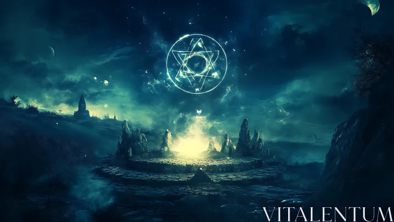 Arcane summoning circle glows beneath a celestial sigil.