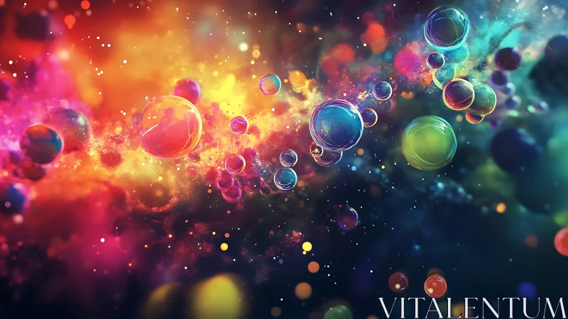 Spectral nebula corridor with translucent bubbles in dynamic depth