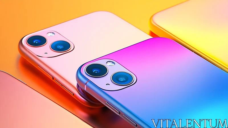 Gradient dual‑camera smartphones in vivid color lineup.