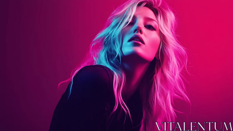 Neon glow portrait in bold pink and electric blue light.