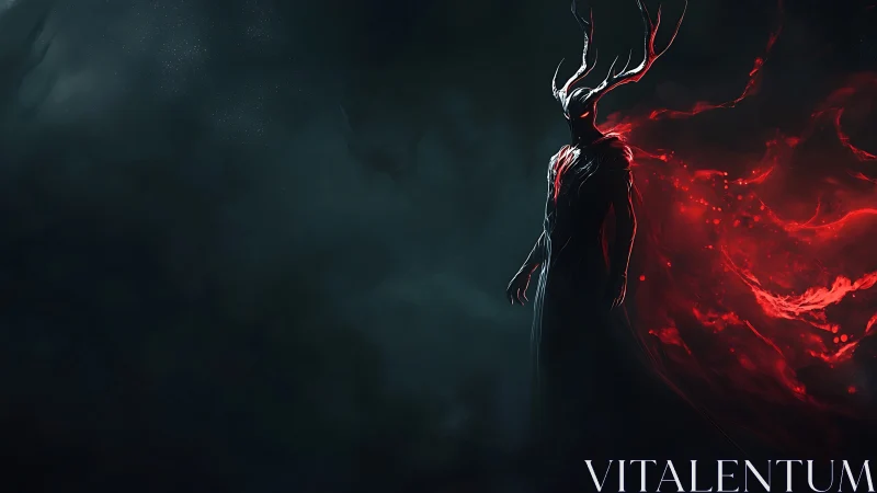 Antlered void entity radiating turbulent crimson energy field.