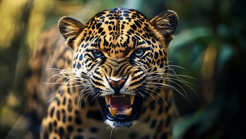 Fierce leopard holds a powerful gaze in lush jungle light