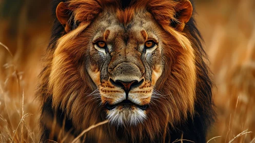 High-detail lion portrait shows sharp facial structure and rich mane