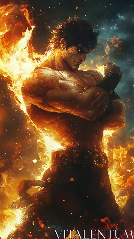 Flameforged warrior stands defiant in a storm of molten fire.