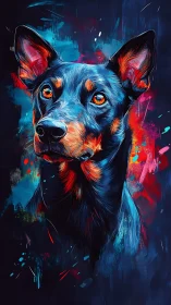 Digital portrait depicts alert dog against abstract backdrop