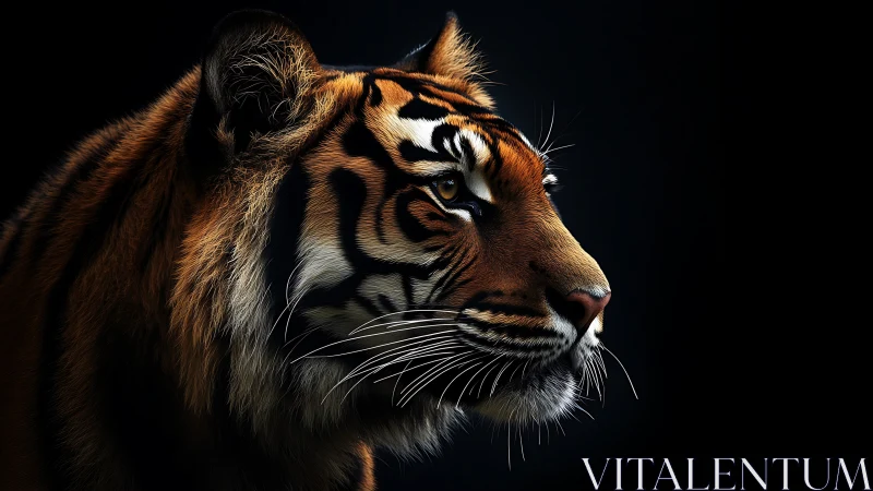 Tiger head rendered in detailed side profile against black