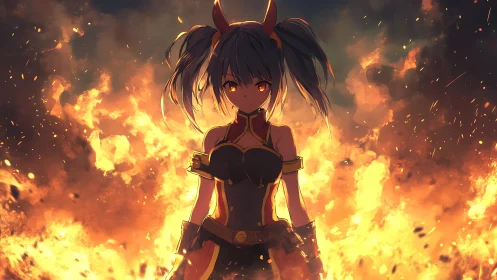 Firelit warrior strides forward as embers crown the night