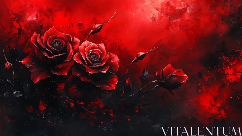 Red Roses Against Dark Background with Atmospheric Haze