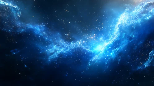 Blue nebula stream cuts through star-dense cosmic void.