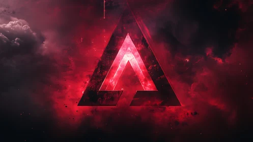 Glowing geometric triangle logo emerges in red nebula clouds