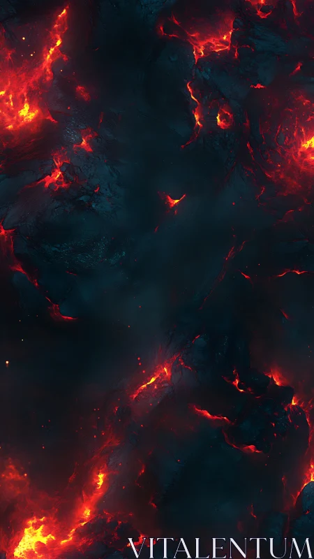 Volcanic magma flows with incandescent surface patterns.