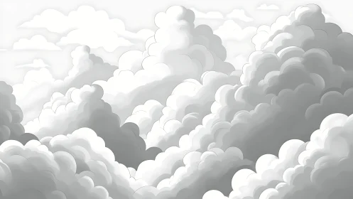 Layered grayscale cloud formations occupy the full frame