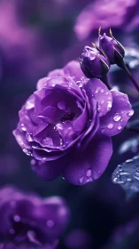 Purple Rose with Water Droplets: Macro Floral Study.