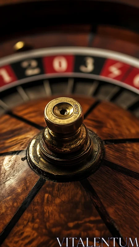 Close-up of roulette wheel spindle and numbered track detail.