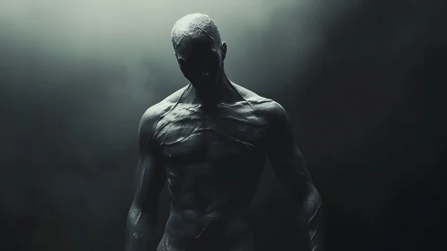 Shadowed humanoid figure stands in dramatic low key light