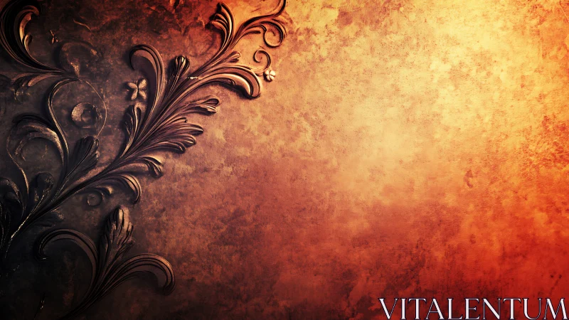 Ornate bronze floral scrolls on glowing textured wall.