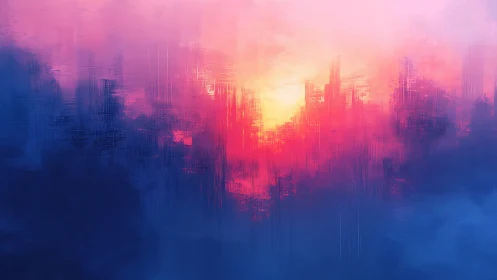 Vibrant abstract gradient skyline surrounds central light source