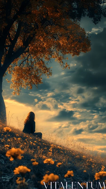 Golden hillside daydream under a storm-softened sky.