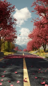 Tree lined mountain road rendered with crisp depth and foliage detail