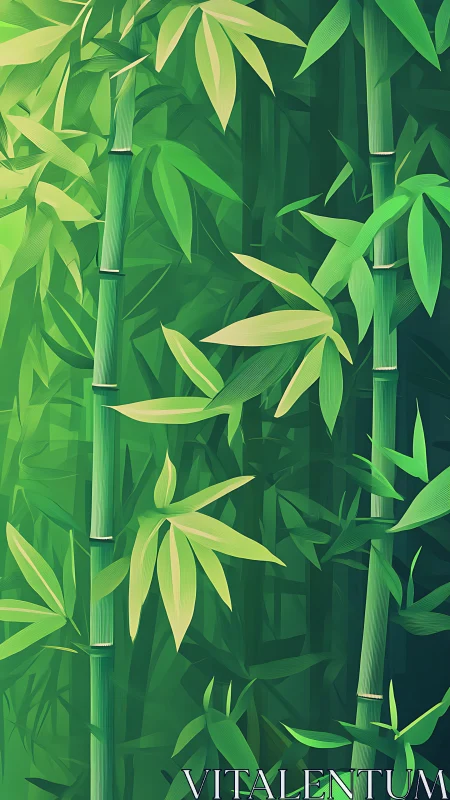 Lush green bamboo grove glows with layered digital foliage.