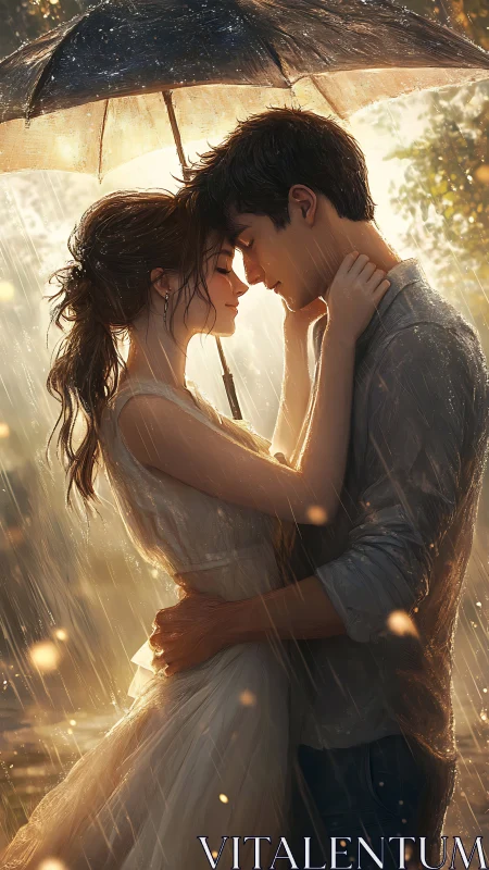 Rain-Soaked Romance Under Shared Shelter.