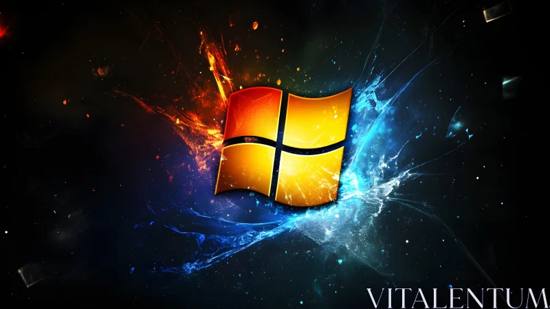 Vibrant Windows Logo with Fiery and Icy Effects in Digital Art.