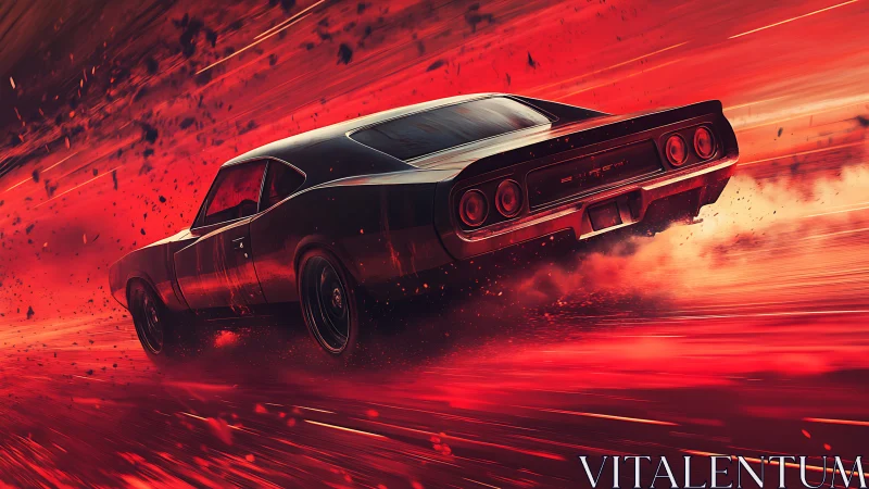 Muscle car drifting in high-speed burnout with dynamic motion trails