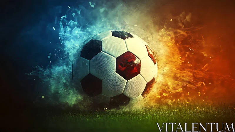 Thermal-contrast soccer ball with bifurcated fire and ice field.