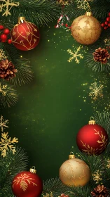 Christmas baubles and fir border frame a deep green backdrop