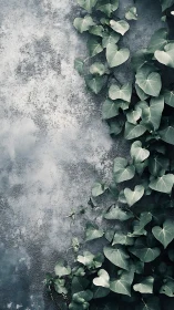Ivy leaves trace textured concrete wall in cool tones.