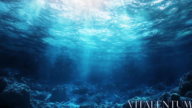 Sunlit ocean surface illuminates textured abyssal seafloor